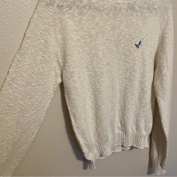 Vintage Flying Scotsman White USA Cotton Sweater Embroidered Mallard Duck Small - Picture 2 of 6